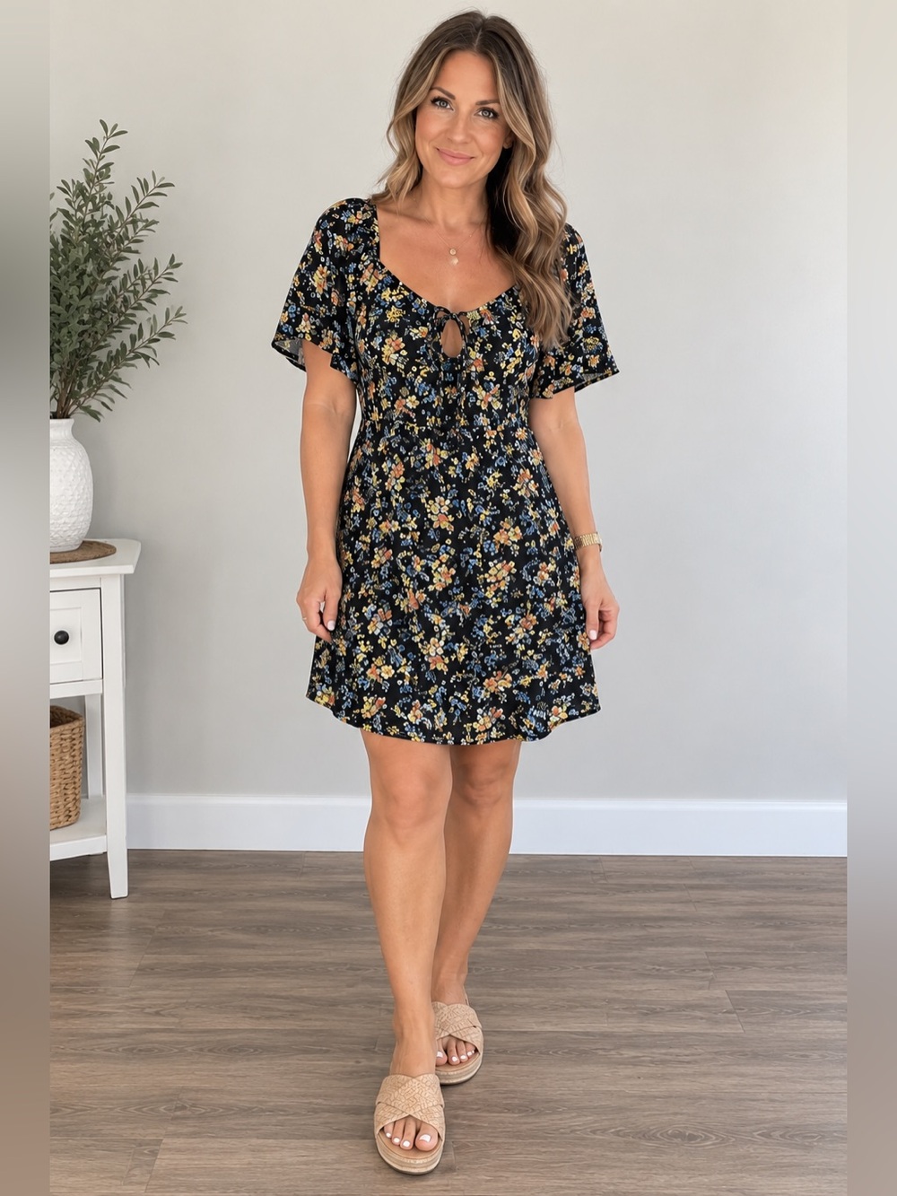 NWT Rip Curl Pacific Rider Ditsy Floral Mini Dress Black Combo M